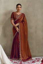 Rust Brown NC Moss Saree with Embroidered Border sedoracouture
