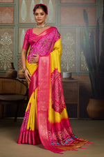 Yellow & Pink Bandhani Jacquard Saree with Zari Border sedoracouture