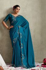 Teal Blue NC Moss Saree with Embroidered Border sedoracouture