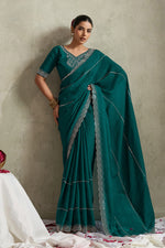 Teal Green NC Moss Saree with Embroidered Border sedoracouture