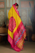 Yellow & Pink Bandhani Jacquard Saree with Zari Border sedoracouture