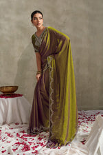 Green-Purple NC Moss Saree with Embroidered Border sedoracouture