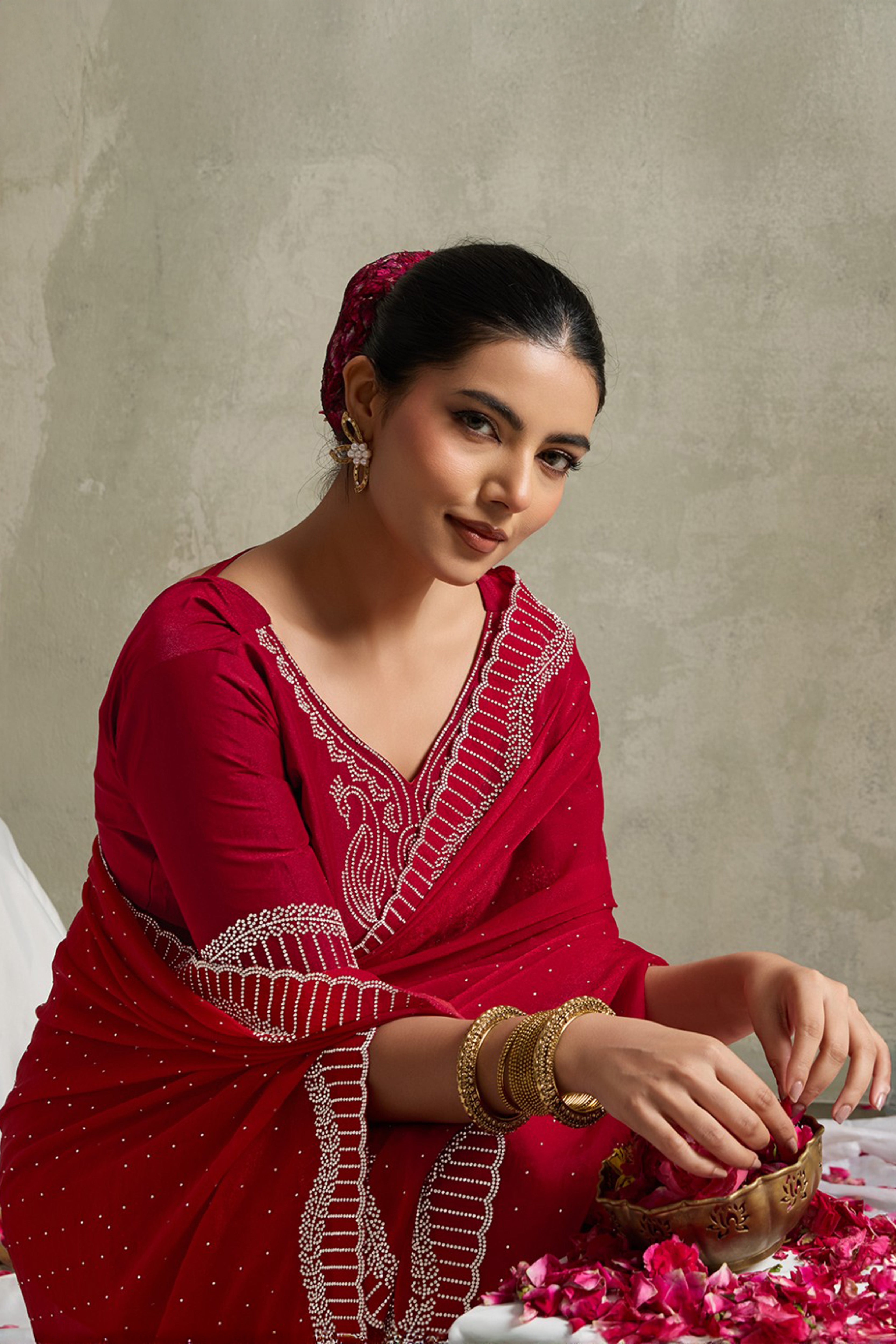 Red NC Moss Saree with Jarkhan Border