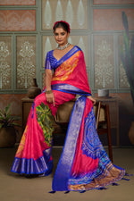 Royal Blue & Pink Bandhani Jacquard Saree with Zari Border sedoracouture
