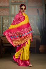 Yellow & Pink Bandhani Jacquard Saree with Zari Border sedoracouture