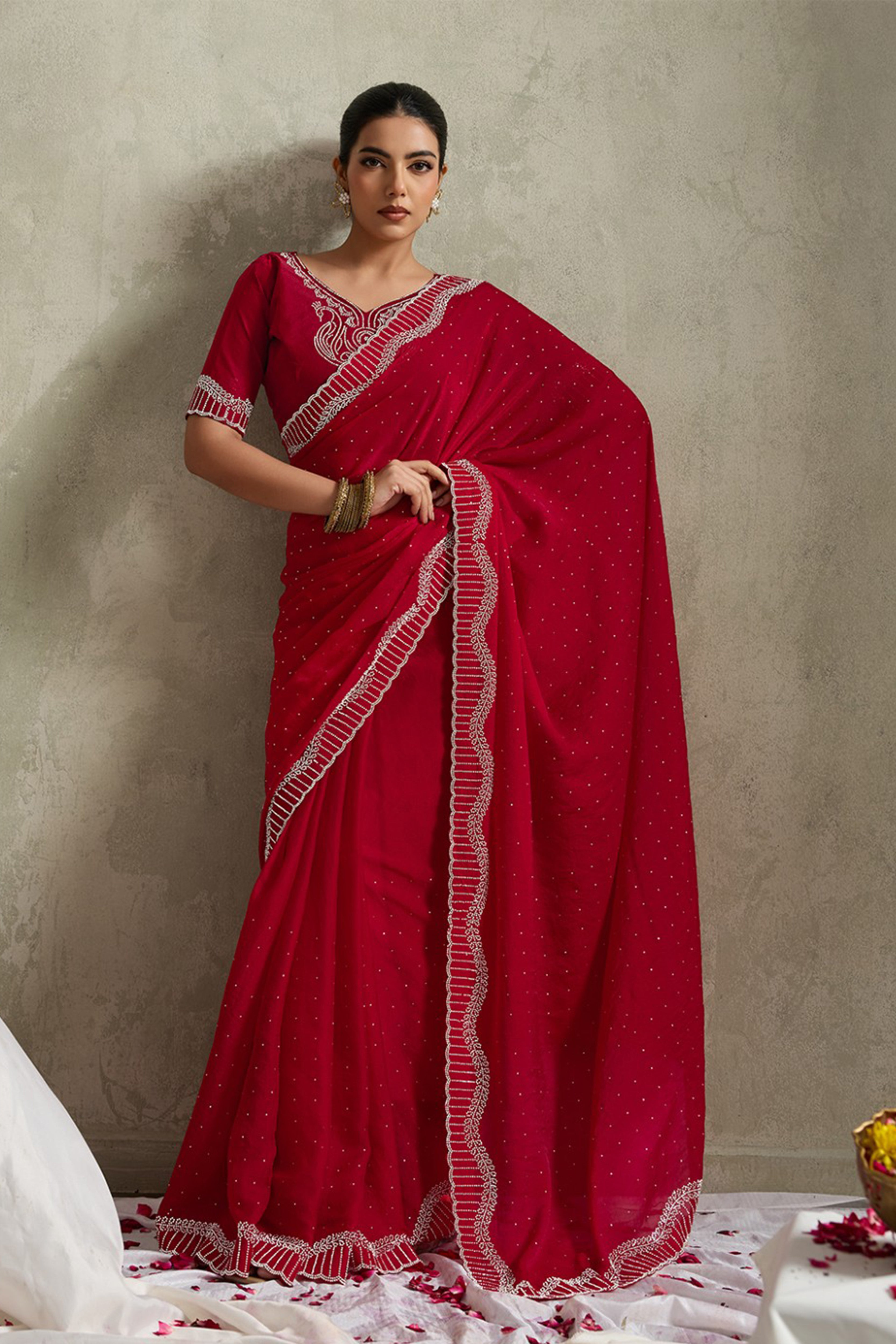 Red NC Moss Saree with Jarkhan Border