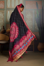 Black Bandhani Jacquard Saree with Magenta Motifs and Zari Border sedoracouture