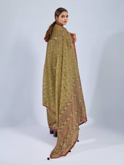Mustard Chiffon Saree with Maroon Ajrak