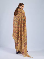 Yellow Chiffon Saree with Red Ajrak