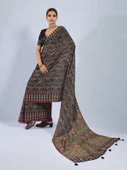 Black Chiffon Saree with Yellow Ajrak Print