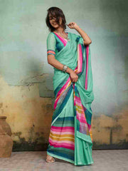Green Jacquard Geometrical Printed Saree
