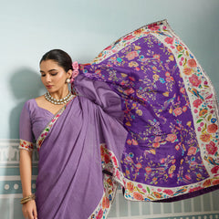 Purple Sparkle Georgette Printed Saree with Beaded Border sedora couture