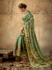 Green Georgette Floral Printed Saree