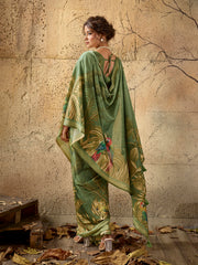 Green Georgette Floral Printed Saree