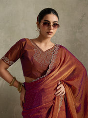 Rust Brown NC Moss Saree with Embroidered Border