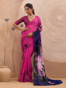 Pink Georgette Floral Printed Saree