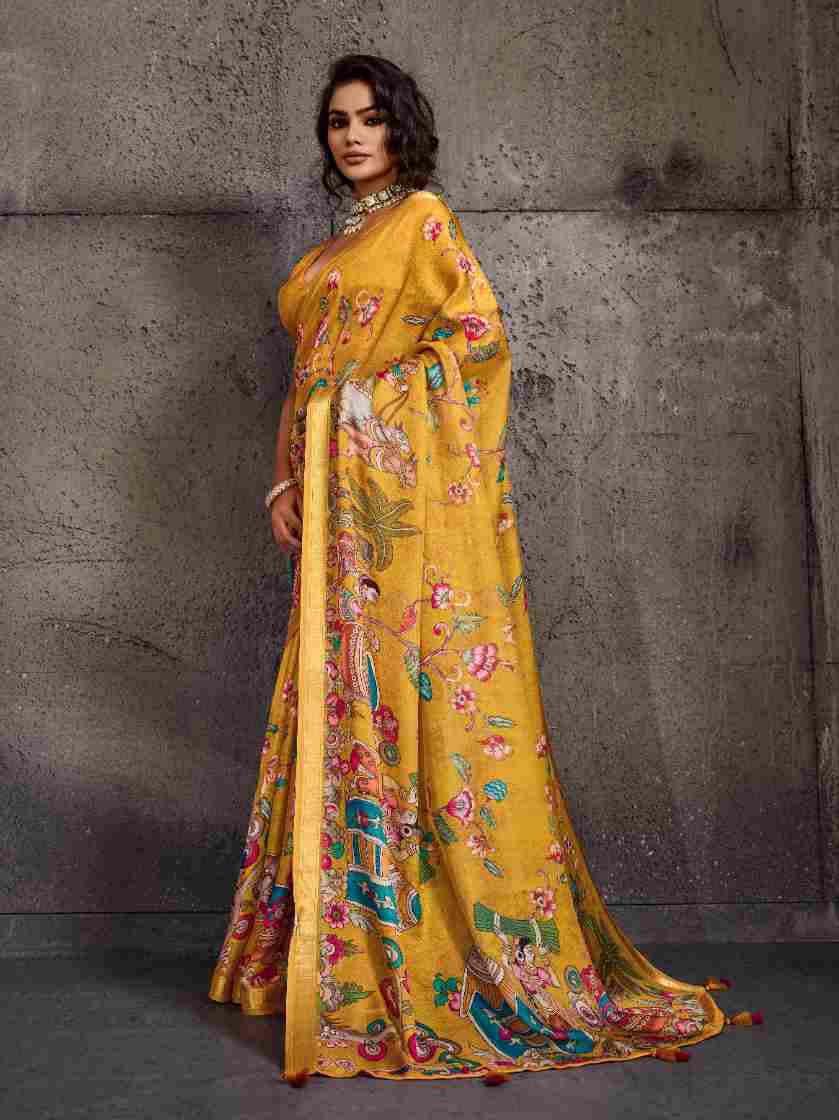 Mustard Moss Figure Printed Saree