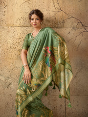 Green Georgette Floral Printed Saree