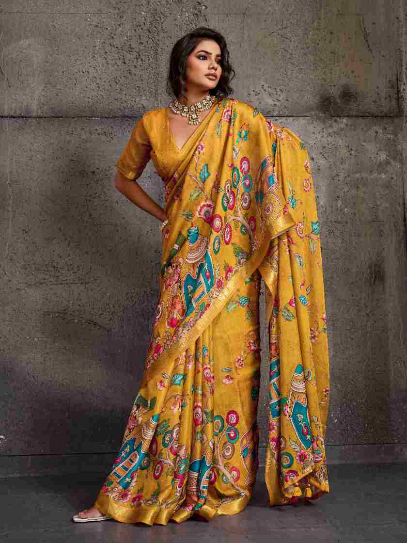 Mustard Moss Figure Printed Saree
