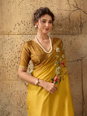 Mustard Georgette Floral Printed Saree
