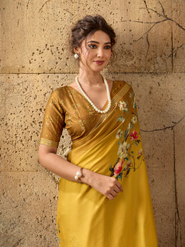 Mustard Georgette Floral Printed Saree