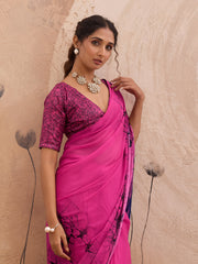 Pink Georgette Floral Printed Saree
