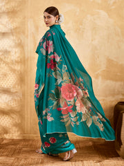Green Geogette Floral Printed Saree