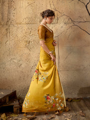 Mustard Georgette Floral Printed Saree