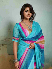 Blue Jacquard Geometrical Printed Saree