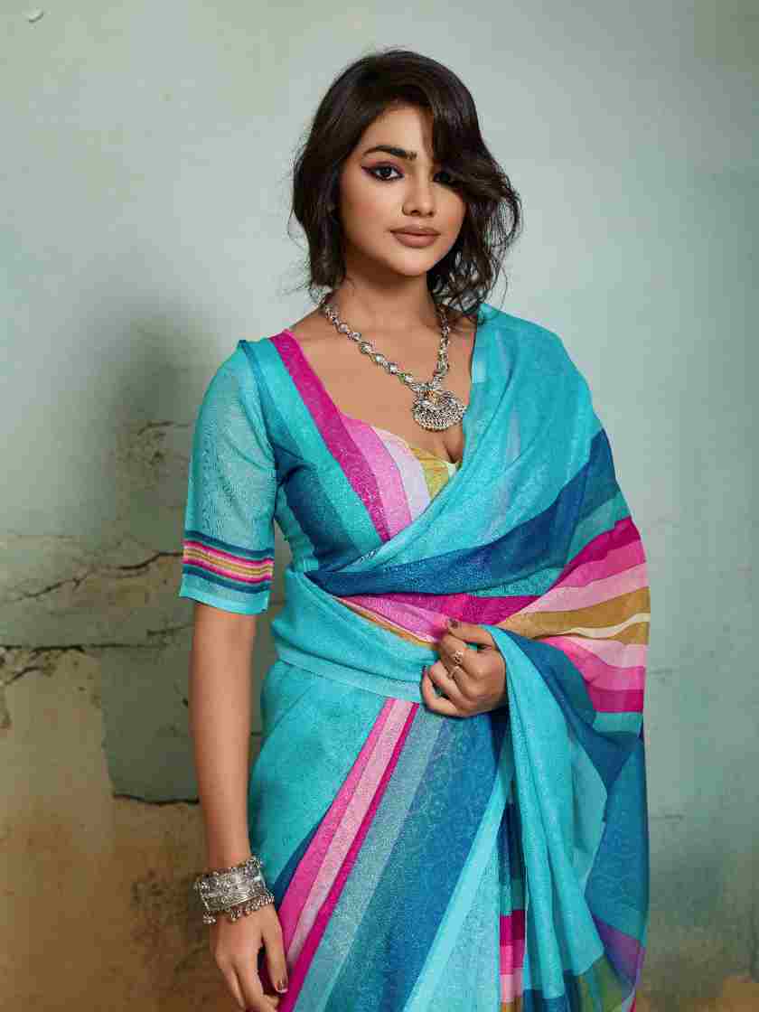 Blue Jacquard Geometrical Printed Saree sedora couture
