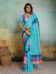 Blue Jacquard Geometrical Printed Saree