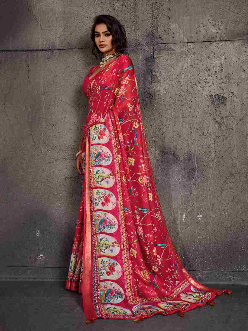 Red Moss Figure Printed Saree