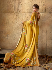 Mustard Georgette Floral Printed Saree