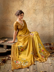Mustard Georgette Floral Printed Saree