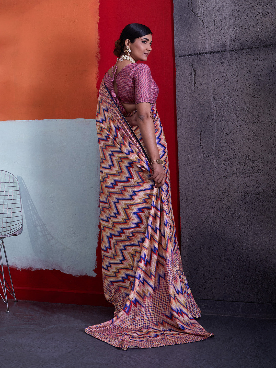Multi-Colour Cotton Crepe Geometrical Printed Saree