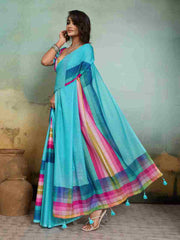 Blue Jacquard Geometrical Printed Saree