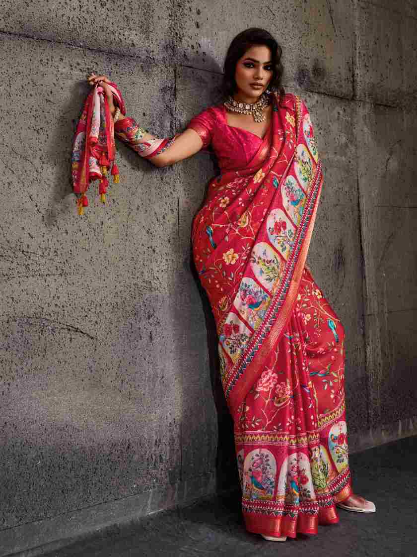 Red Moss Figure Printed Saree
