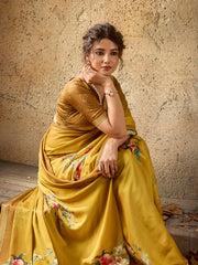 Mustard Georgette Floral Printed Saree