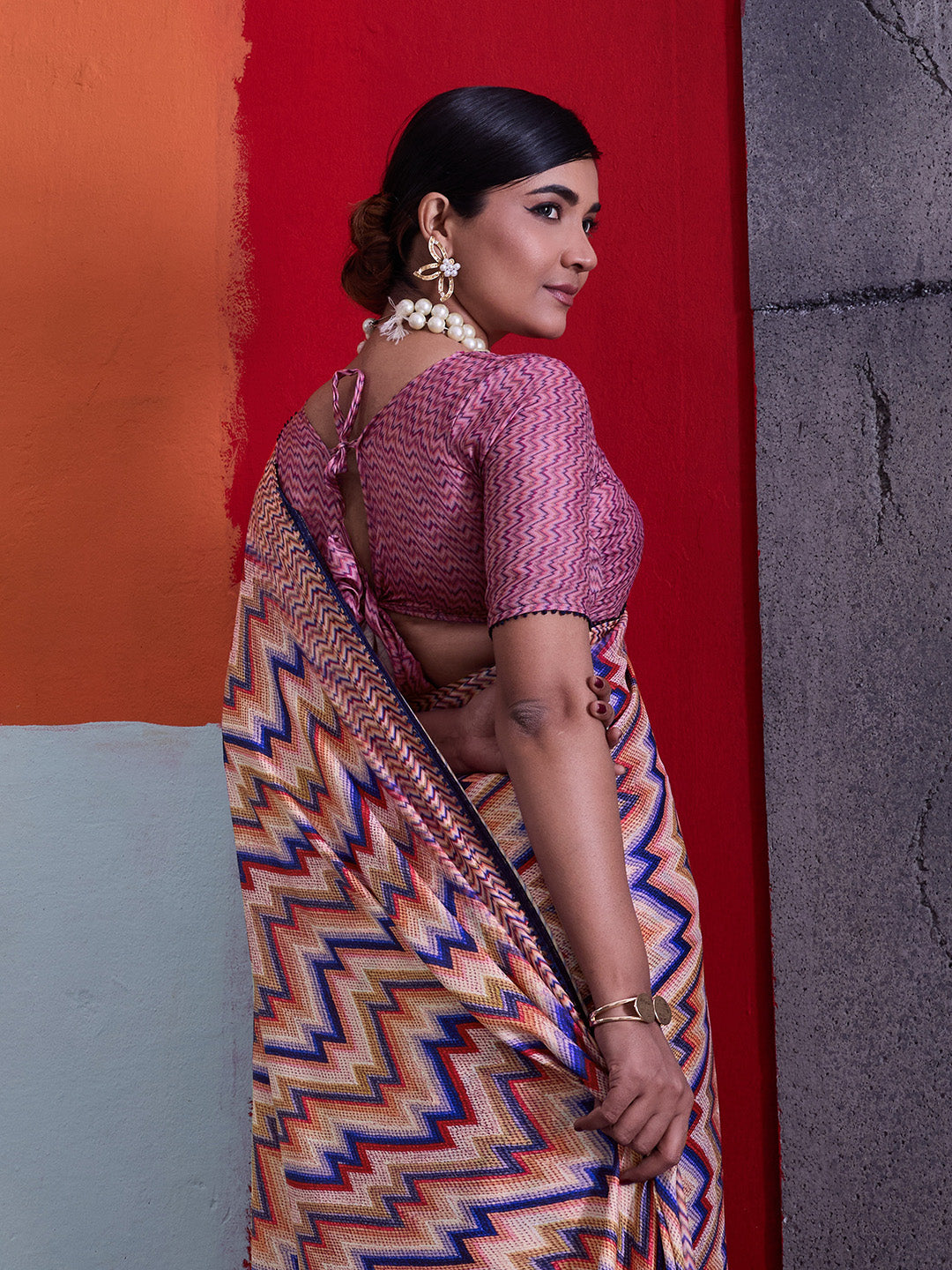 Multi-Colour Cotton Crepe Geometrical Printed Saree