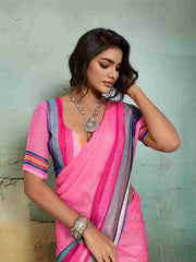 Pink Jacquard Geometrical Printed Saree