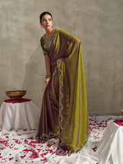 Green-Purple NC Moss Saree with Embroidered Border