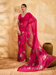 Pink Geogette Floral Printed Saree