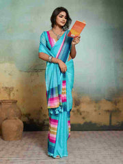 Blue Jacquard Geometrical Printed Saree