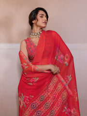 Red Georgette Floral Printed Saree