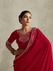Red NC Moss Saree with Jarkhan Border