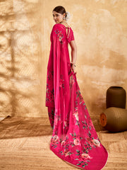 Pink Geogette Floral Printed Saree