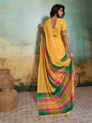 Yellow Jacquard Geometrical Printed Saree
