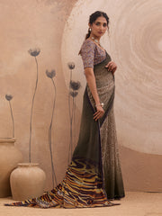 Brown Georgette Floral Printed Saree