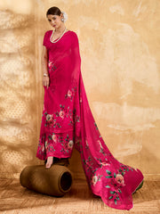 Pink Geogette Floral Printed Saree