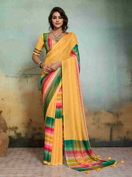 Yellow Jacquard Geometrical Printed Saree